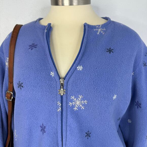 Vintage Blue Snowflake Fleece Zip Jacket Size XL Petite - Picture 1 of 7